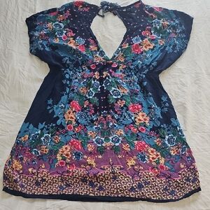Angie Multicolor Backless Floral Blouse